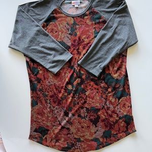Lularoe Randy Baseball Tee with Roses, Size Large